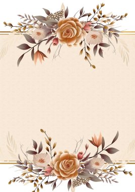 Kahverengi beyaz ve bej renkli modern arkaplan çiçekli suluboya davetiyesi