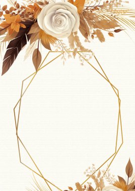 Kahverengi beyaz ve bej renkli modern arkaplan çiçekli suluboya davetiyesi