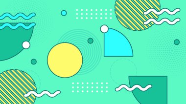 Vector green blue and yellow memphis design background with geometric shapes