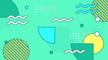 Vector abstract memphis geometric styled green blue and yellow background