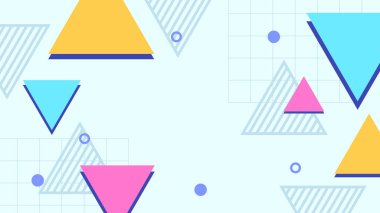 Vector blue yellow and pink memphis design background with geometric shapes