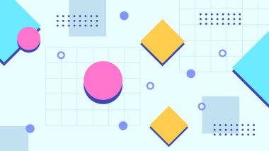 Modern memphis blue yellow and pink geometric background vector illustration