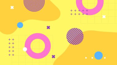 Vector modern memphis hipster yellow pink and blue background