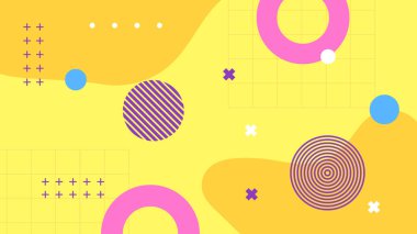 Vector abstract flat yellow pink and blue geometric memphis hipster shapes background