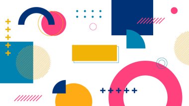 Vektör soyut düz renkli geometrik memphis hipster arka planı şekillendirir