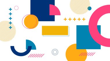 Düz geometrik arkaplan memphis sarı ve pembe hipster vektörü