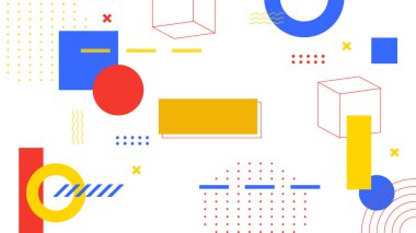 Vektör soyut düz renkli geometrik memphis hipster arka planı şekillendirir
