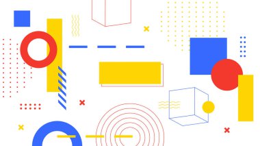 Düz geometrik arkaplan memphis sarı ve pembe hipster vektörü