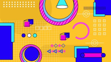 Sarı mavi ve pembe memphis hipster geometrik arkaplan