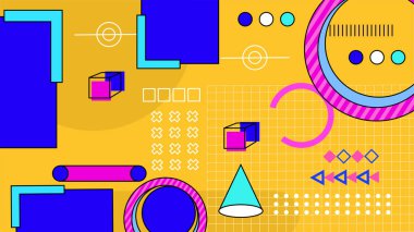 Modern memphis sarı ve pembe geometrik arkaplan vektörü çizimi