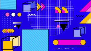 Vektör soyut memphis geometrik stil sarı mavi ve pembe arkaplan