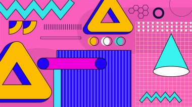 Vektör soyut düz sarı ve pembe geometrik memphis hipster arka planı şekillendirir