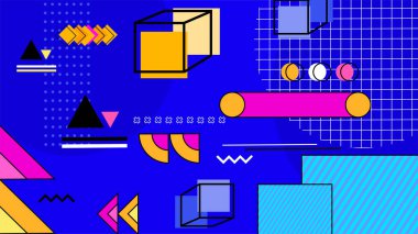 Vektör soyut memphis geometrik stil sarı mavi ve pembe arkaplan