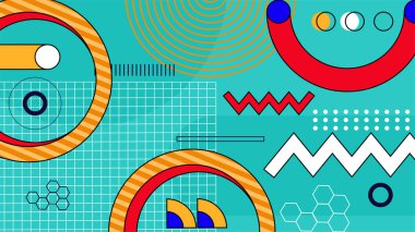 Vektör soyut düz renkli geometrik memphis hipster arka planı şekillendirir