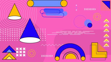 Sarı mavi ve pembe vektör çizimi düz tasarım soyut arkaplan geometrik memphis