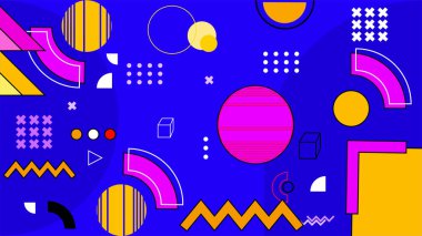 Modern memphis sarı ve mor geometrik arkaplan vektörü çizimi