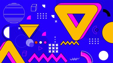 Düz geometrik arkaplan memphis sarı ve pembe hipster vektörü