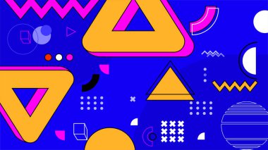 Sarı mavi ve pembe vektör çizimi düz tasarım soyut arkaplan geometrik memphis