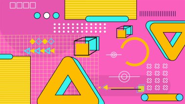 Sarı yeşil ve pembe Memphis hipster geometrik arka plan