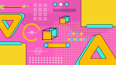 Modern Memphis sarı yeşil ve pembe geometrik arkaplan vektörü çizimi