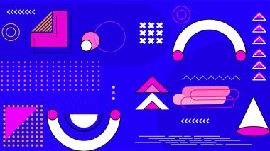 Mavi beyaz ve mor vektör illüstrasyon düz tasarım soyut arkaplan geometrik memphis