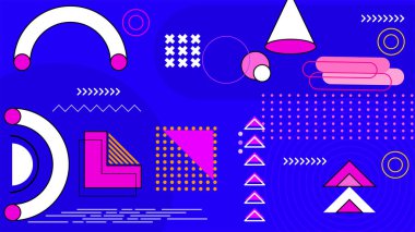 Mavi beyaz ve mor memphis hipster geometrik arkaplan