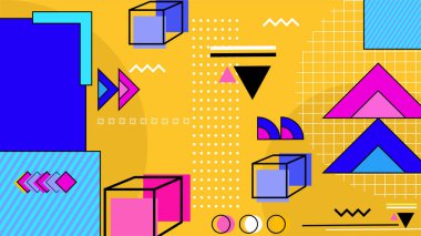 Modern memphis sarı ve pembe geometrik arkaplan vektörü çizimi