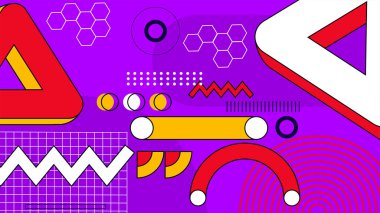 Vektör soyut düz renkli geometrik memphis hipster arka planı şekillendirir