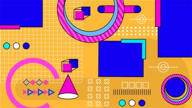 Sarı mavi ve pembe vektör memphis geometrik arkaplan ve şekiller