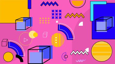 Geometrik şekilli vektör renkli memphis tasarım arka planı