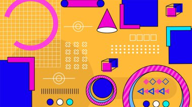 Vektör soyut memphis geometrik stil sarı mavi ve pembe arkaplan