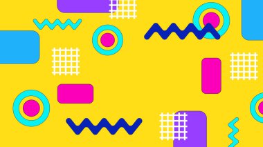Vektör soyut düz renkli geometrik memphis hipster arka planı şekillendirir