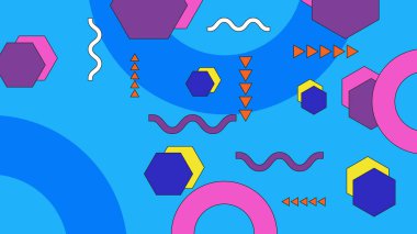 Renkli renkli vektör çizimi düz tasarım soyut arkaplan geometrik memphis