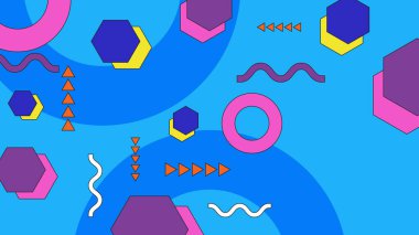 Renkli renkli vektör düz geometrik memphis arkaplanı