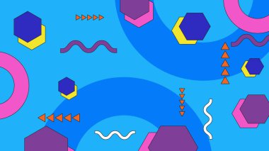 Renkli renkli Memphis hipster geometrik arka planı