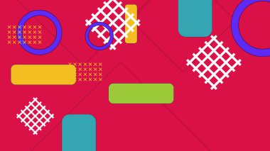Geometrik şekilli vektör renkli memphis tasarım arka planı