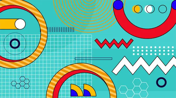 Vektör soyut düz renkli geometrik memphis hipster arka planı şekillendirir