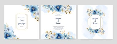 Mavi şakayık, modern düğün davetiyesi şablonu. Çiçek ve çiçekli.