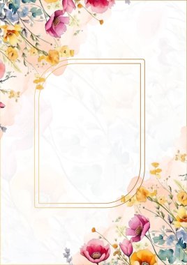 Renkli modern çelenk arka plan davetiye çerçevesi çiçek ve flora ile