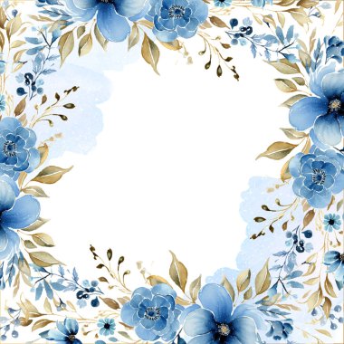 Çiçek ve çiçekli mavi modern arka plan davetiye şablonu