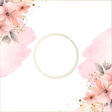 Çiçek ve çiçekli pembe modern arkaplan suluboya daveti