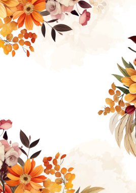 Turuncu beyaz ve bej vektör gerçekçi altın renkli çiçek ve flora davetiyesi