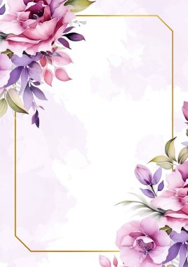 Pembe beyaz ve mor menekşe modern arkaplan suluboya çiçek ve çiçek daveti