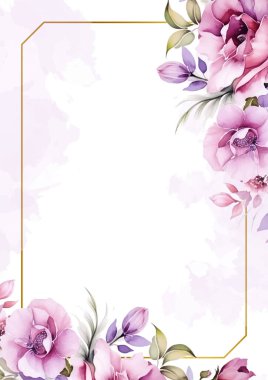 Pembe beyaz ve mor menekşe rengi modern çelenk. Çiçek ve flora çerçeveli.