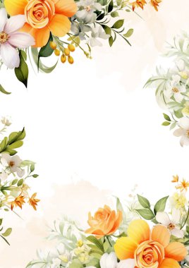 Beyaz ve turuncu, çiçekli suluboya arkaplan