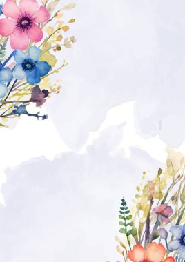 Renkli renkli çelenk arka plan davetiye şablonu çiçek ve bitki örtüsüyle