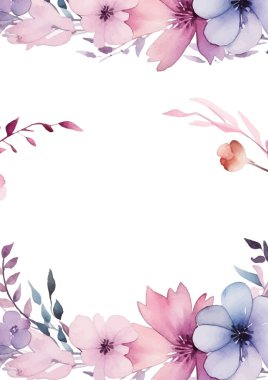 Pembe beyaz ve mor menekşe renkli modern arkaplan çiçek ve çiçek desenli davet şablonu