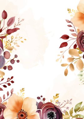 Bej rengi beyaz ve kırmızı modern çelenk. Çiçek ve bitki örtülü davet çerçevesi.