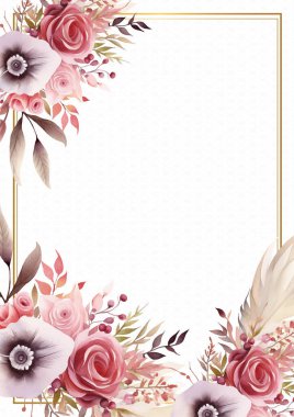 Çiçek ve çiçekli pembe modern arkaplan suluboya daveti