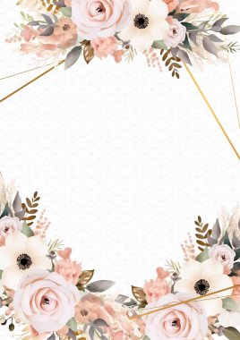 Bej rengi davetiye arkaplan çiçekli suluboya resim